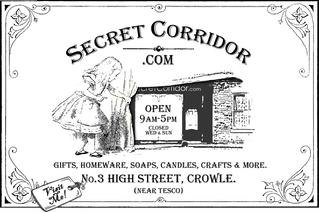 Secret Corridor at No. 3 High Street in Crowle, gifts, soaps, candles, crafts. Roots in Our Craft Shops, links from Isabella Wesoly at Is-Harmony dot com