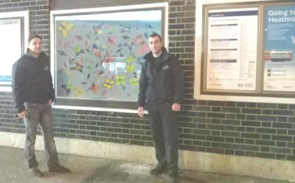 Many thanks to the willing! two employees from Car Care in Northfields Avenue, for carrying the Diamonds and Butterflies to Northfields Station, for installation. 