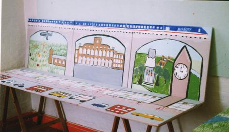 Hanwell Community Centre Summer Mural Project, August 1998. Theme of past and present, an artistic production directed and co-produced by 'Making Murals: Art for and by the Community. Were you there?